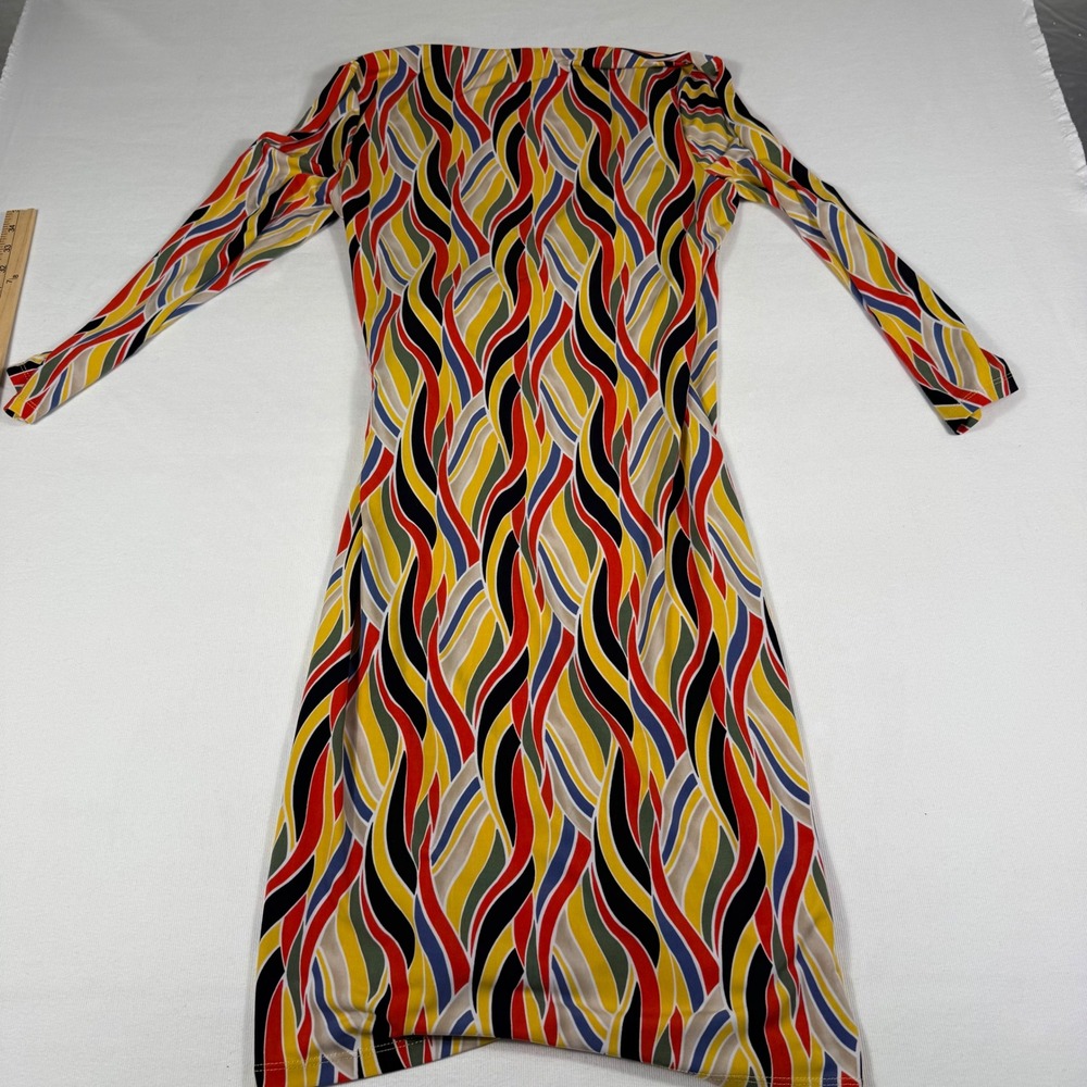 J.Crew 2 Faux Wrap Dress Multicolor Abstract Brunch Resort Knee Length Tie Waist - Picture 12 of 16